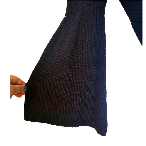 Free People Damsel Cable Knit Bell-Sleeve Black Cropped Boho Pullover Sweater - Picture 5 of 7